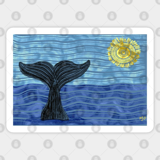 A Whale tail sticking out of the ocean Sticker by NadJac